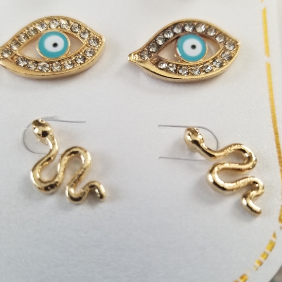 3/30❤️Evil Eye Protection Teal Stud Earrings 3 pcs Set New - Picture 3 of 9